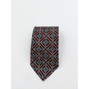Mark Alexander Men's Tie Red Blue Gray Print 100% Silk